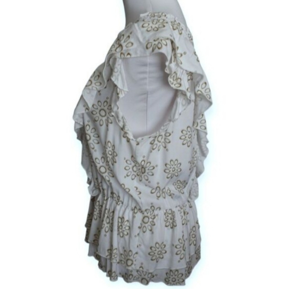 CeCe Floral Ruffle White & Green Blouse Sz.M EUC. - Picture 4 of 8